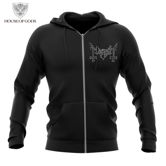 Poleron Zip Up Oficial Mayhem - Deathcrush - Negro