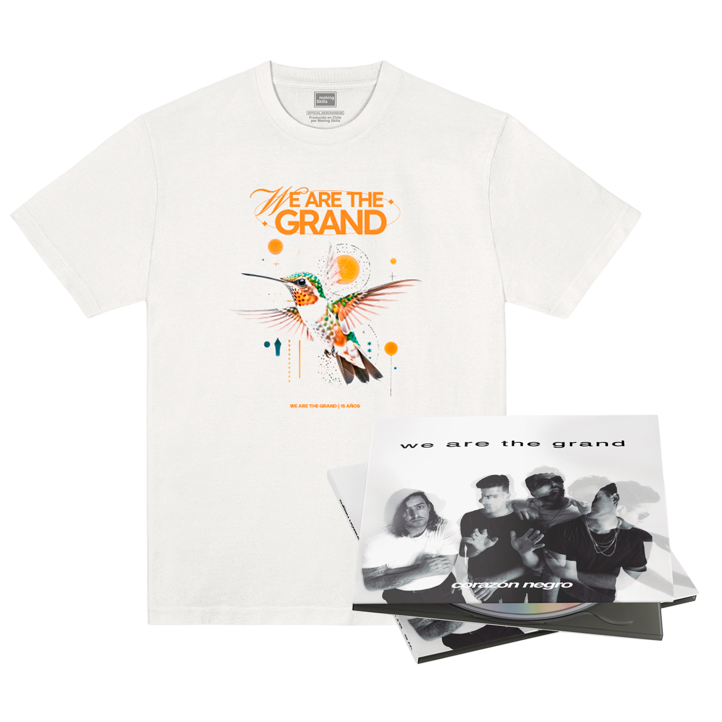 We Are The Grand - Pack - Polera Colibrí Blanco + CD Corazón Negro