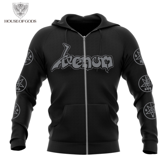 Poleron Zip Up Oficial Venom - In League with Satan - Negro