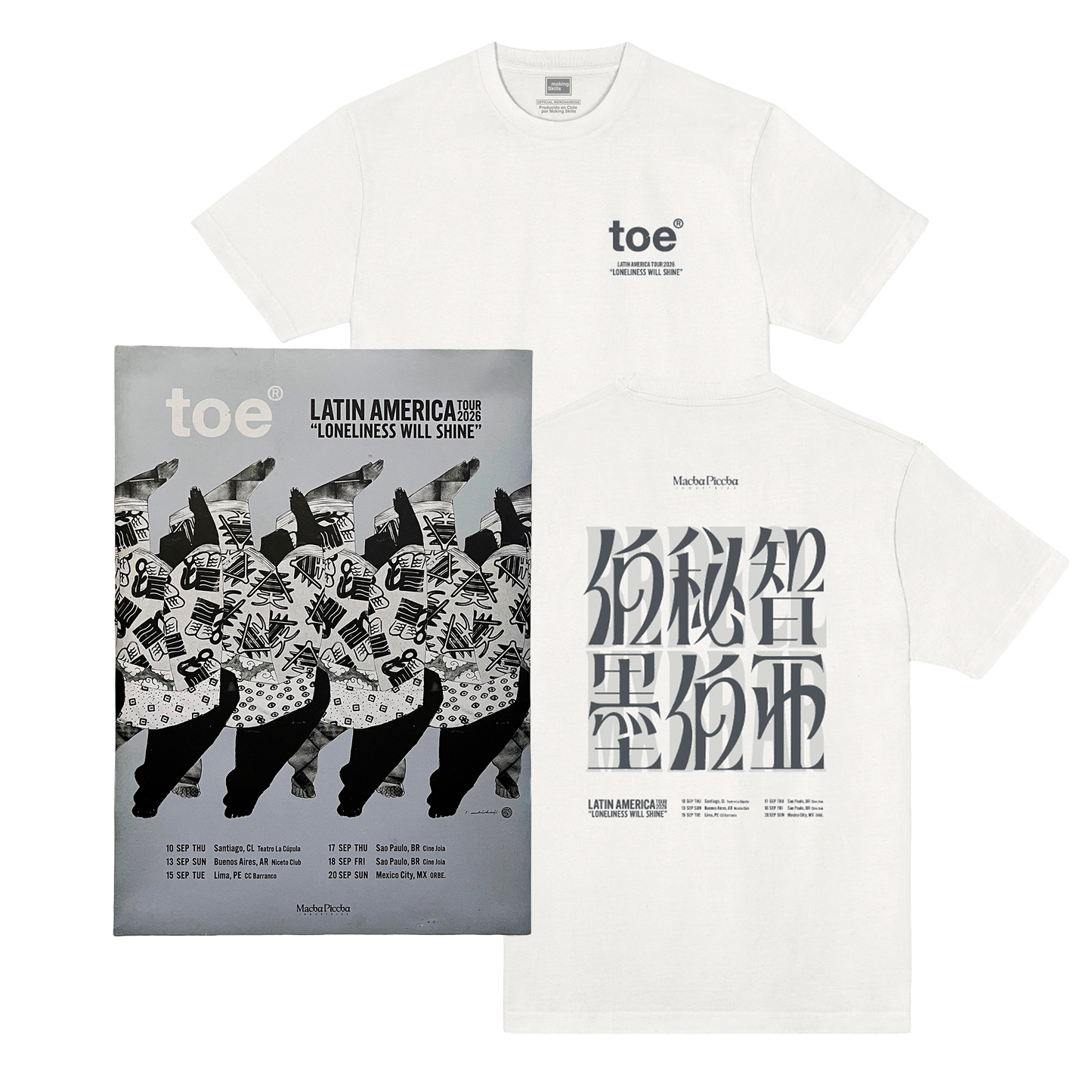 Pack Oficial Toe Latin American Tour 2026 - Polera blanca + Poster