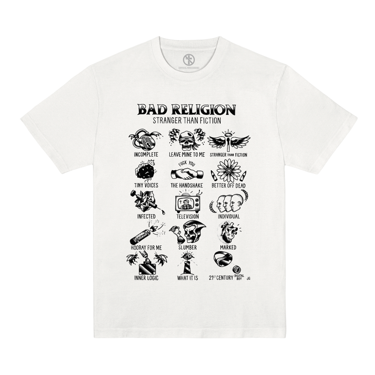 Polera Oficial Bad Religion - Stranger Flash - Blanco