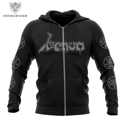 Poleron Zip Up Oficial Venom - In League with Satan - Negro